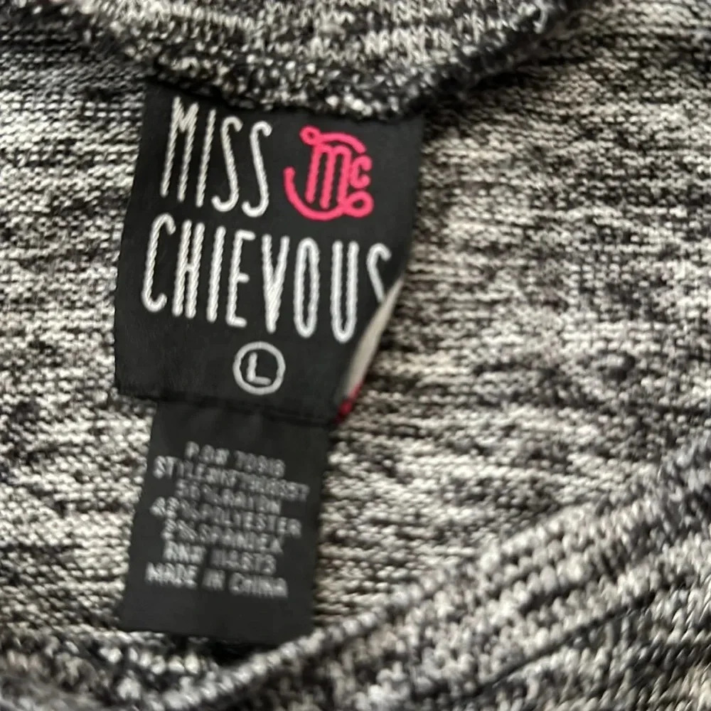 Girls EUC Miss Chievous 3/4 Sleeve Top. black/white with “Love” Heart. LG - Picture 3 of 3